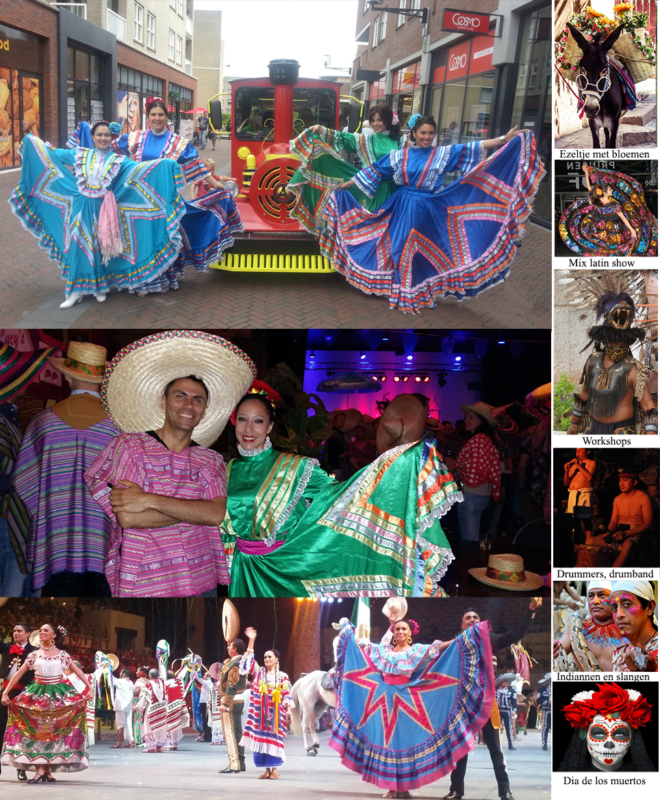 Mexicaanse dansers in prachtige rode en blauwe kostuums